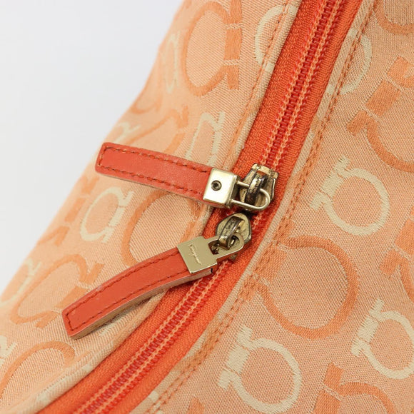 Salvatore Ferragamo Gancini Shoulder Bag Canvas Orange Gold Auth 186826