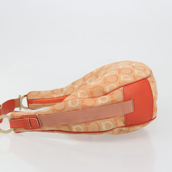 Salvatore Ferragamo Gancini Shoulder Bag Canvas Orange Gold Auth 186826