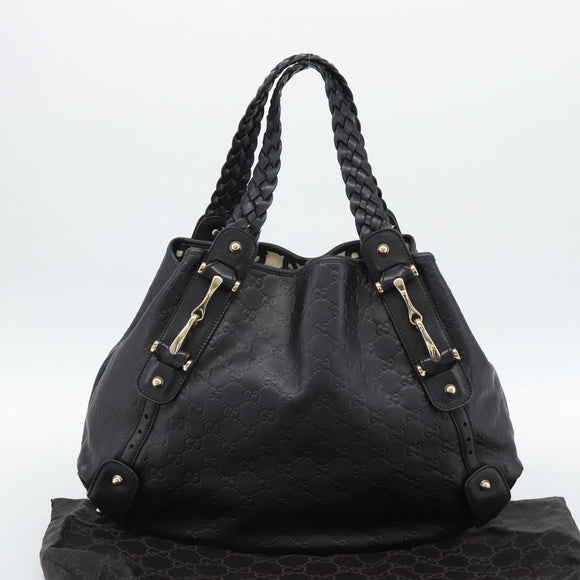 GUCCI GG Canvas Guccissima Tote Bag Leather Black Gold 137621 Auth 186827V