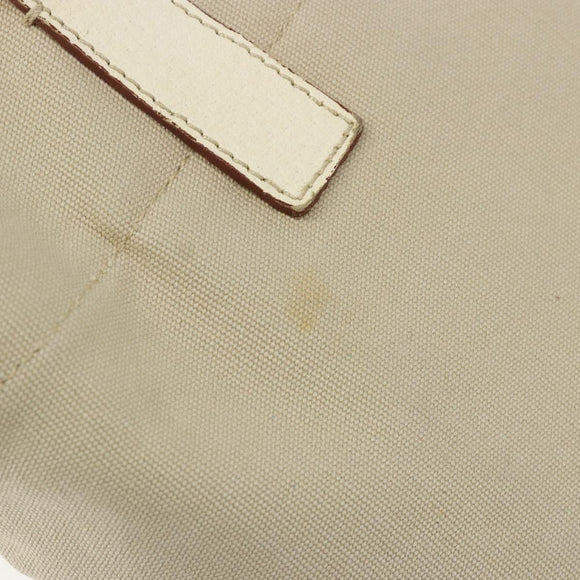 PRADA Tote Bag Canvas Beige Silver Auth 186830