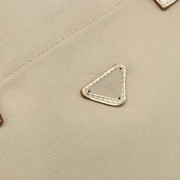 PRADA Tote Bag Canvas Beige Silver Auth 186830