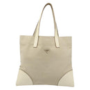 PRADA Tote Bag Canvas Beige Silver Auth 186830-13