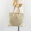 PRADA Tote Bag Canvas Beige Silver Auth 186830-23
