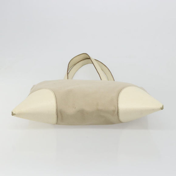 PRADA Tote Bag Canvas Beige Silver Auth 186830