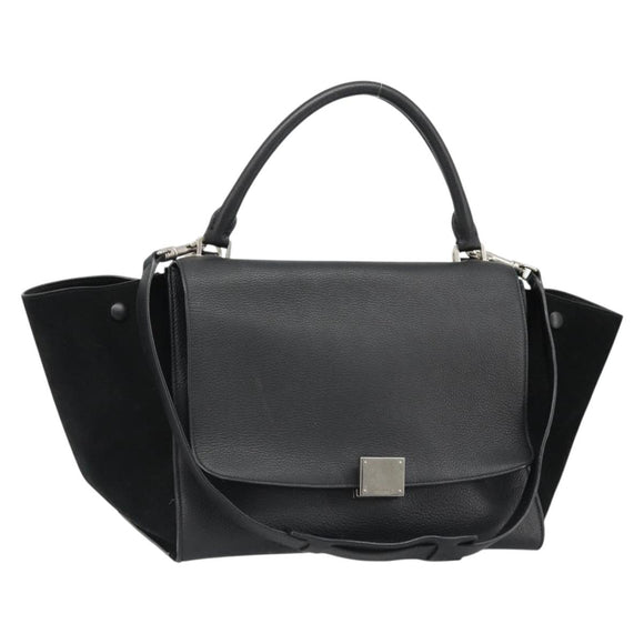 CELINE Trapeze Hand Bag Leather Suede Black Silver Auth 186832V