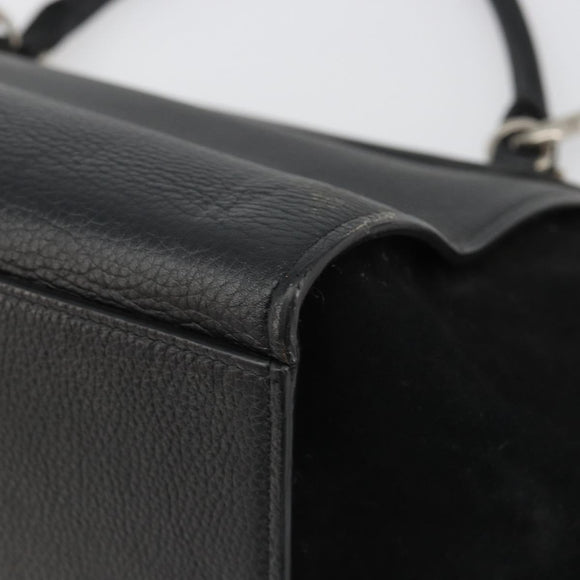CELINE Trapeze Hand Bag Leather Suede Black Silver Auth 186832V