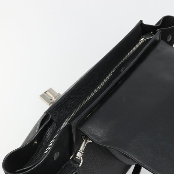 CELINE Trapeze Hand Bag Leather Suede Black Silver Auth 186832V