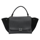 CELINE Trapeze Hand Bag Leather Suede Black Silver Auth 186832V-2