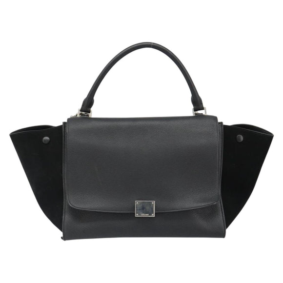CELINE Trapeze Hand Bag Leather Suede Black Silver Auth 186832V