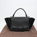 CELINE Trapeze Hand Bag Leather Suede Black Silver Auth 186832V-29