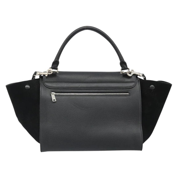 CELINE Trapeze Hand Bag Leather Suede Black Silver Auth 186832V