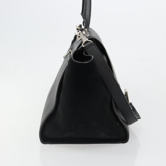 CELINE Trapeze Hand Bag Leather Suede Black Silver Auth 186832V