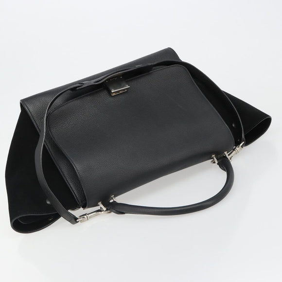 CELINE Trapeze Hand Bag Leather Suede Black Silver Auth 186832V