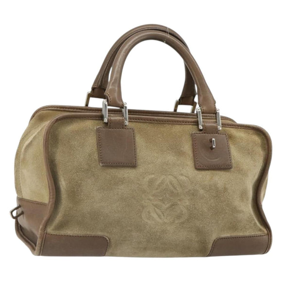 LOEWE Americana 28 Hand Bag Suede Beige Silver Auth 186833A