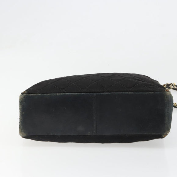 CHANEL Chain Shoulder Bag Cotton Black Gold CC Auth 186834