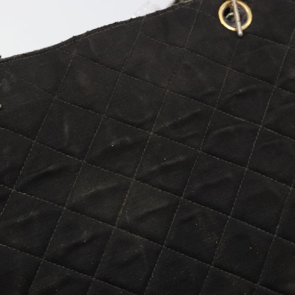 CHANEL Chain Shoulder Bag Cotton Black Gold CC Auth 186834