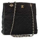 CHANEL Chain Shoulder Bag Cotton Black Gold CC Auth 186834-1