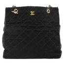 CHANEL Chain Shoulder Bag Cotton Black Gold CC Auth 186834-13