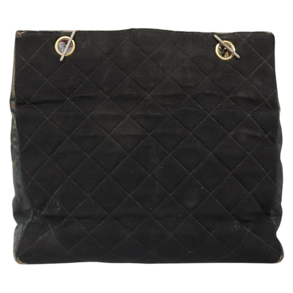 CHANEL Chain Shoulder Bag Cotton Black Gold CC Auth 186834