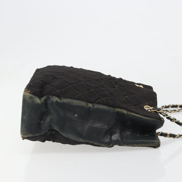 CHANEL Chain Shoulder Bag Cotton Black Gold CC Auth 186834