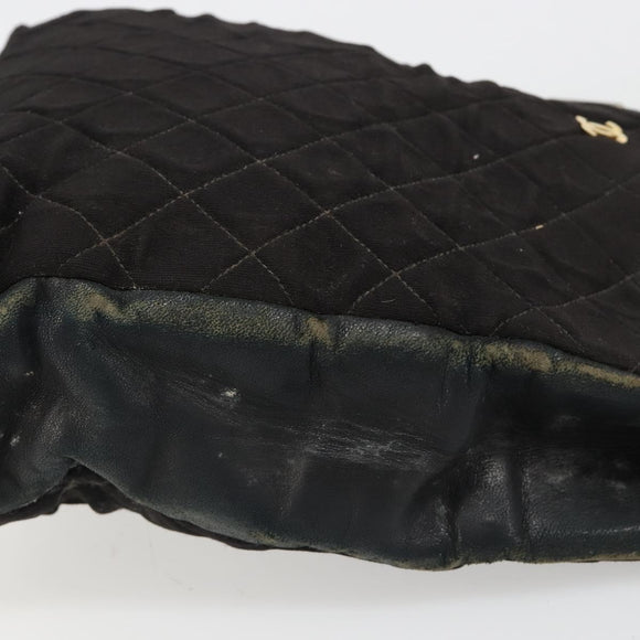 CHANEL Chain Shoulder Bag Cotton Black Gold CC Auth 186834
