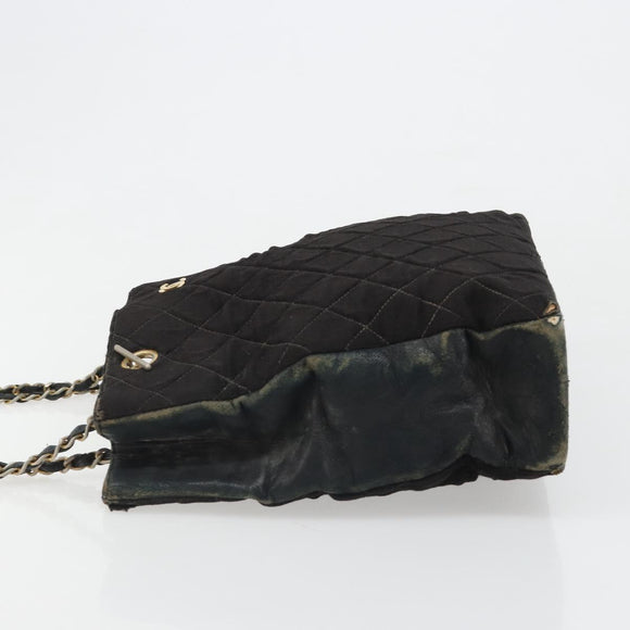 CHANEL Chain Shoulder Bag Cotton Black Gold CC Auth 186834