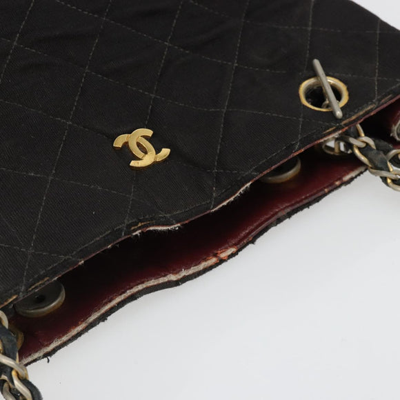 CHANEL Chain Shoulder Bag Cotton Black Gold CC Auth 186834