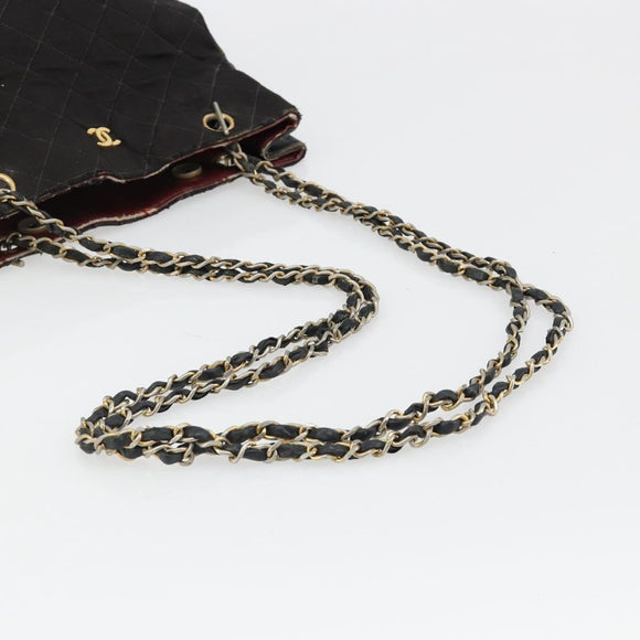 CHANEL Chain Shoulder Bag Cotton Black Gold CC Auth 186834