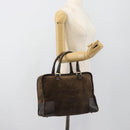 LOEWE Amazona 30 Hand Bag Suede Beige Gold Auth 186835-23