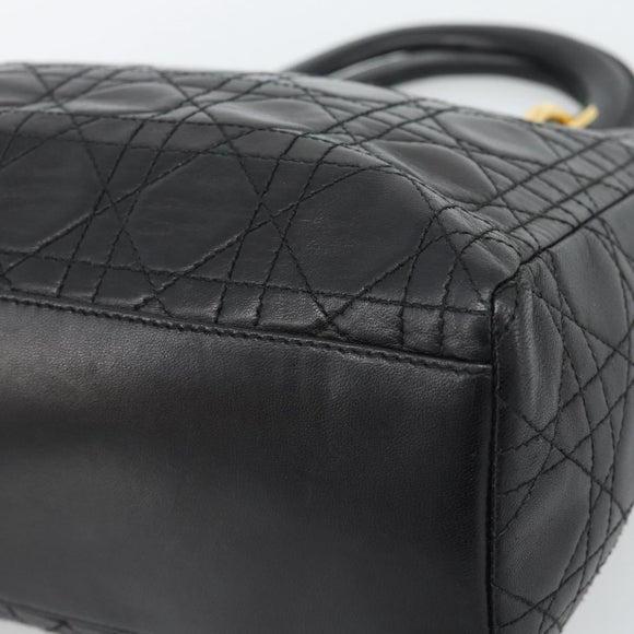 Christian Dior Lady Dior Hand Bag Lamb Skin Black Gold Auth 186836SAV