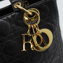 Christian Dior Lady Dior Hand Bag Lamb Skin Black Gold Auth 186836SAV-17