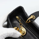 Christian Dior Lady Dior Hand Bag Lamb Skin Black Gold Auth 186836SAV-10