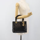 Christian Dior Lady Dior Hand Bag Lamb Skin Black Gold Auth 186836SAV-22