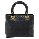 Christian Dior Lady Dior Hand Bag Lamb Skin Black Gold Auth 186836SAV-2