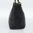 Christian Dior Lady Dior Hand Bag Lamb Skin Black Gold Auth 186836SAV-3