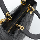 Christian Dior Lady Dior Hand Bag Lamb Skin Black Gold Auth 186836SAV-6