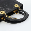Christian Dior Lady Dior Hand Bag Lamb Skin Black Gold Auth 186836SAV-7