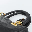 Christian Dior Lady Dior Hand Bag Lamb Skin Black Gold Auth 186836SAV-8
