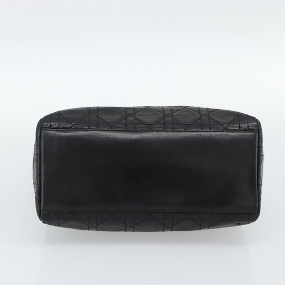 Christian Dior Lady Dior Hand Bag Lamb Skin Black Gold Auth 186836SAV