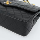 CHANEL Matelasse Chain Bag Lamb Skin Paris Limited Black Gold CC Auth 186838SAV-10