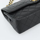 CHANEL Matelasse Chain Bag Lamb Skin Paris Limited Black Gold CC Auth 186838SAV-14