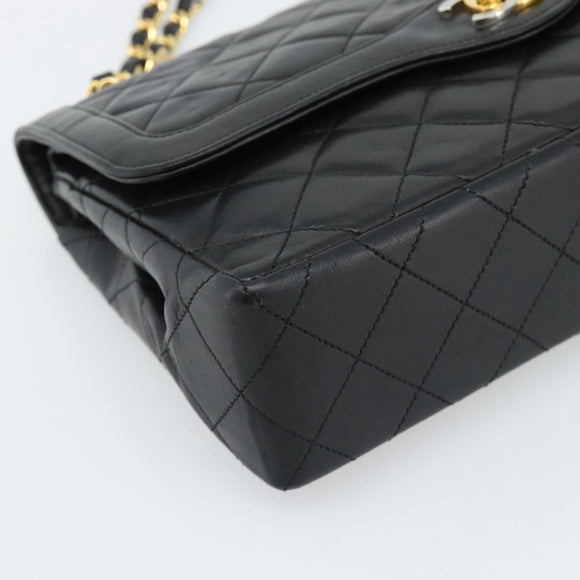 CHANEL Matelasse Chain Bag Lamb Skin Paris Limited Black Gold CC Auth 186838SAV
