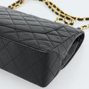 CHANEL Matelasse Chain Bag Lamb Skin Paris Limited Black Gold CC Auth 186838SAV-15