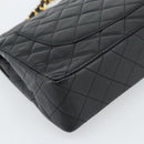 CHANEL Matelasse Chain Bag Lamb Skin Paris Limited Black Gold CC Auth 186838SAV-16
