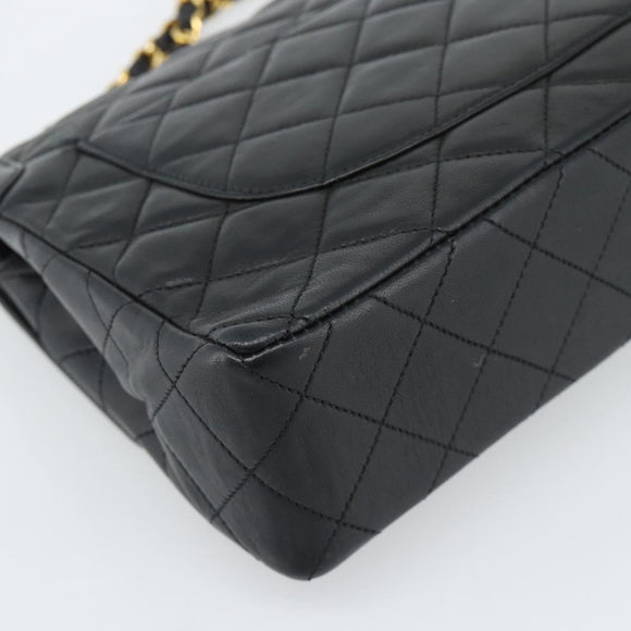 CHANEL Matelasse Chain Bag Lamb Skin Paris Limited Black Gold CC Auth 186838SAV