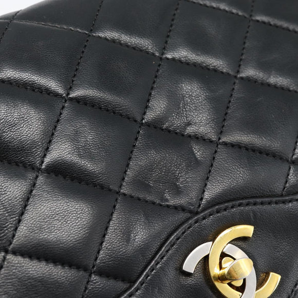 CHANEL Matelasse Chain Bag Lamb Skin Paris Limited Black Gold CC Auth 186838SAV