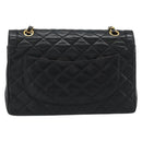 CHANEL Matelasse Chain Bag Lamb Skin Paris Limited Black Gold CC Auth 186838SAV-2