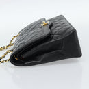 CHANEL Matelasse Chain Bag Lamb Skin Paris Limited Black Gold CC Auth 186838SAV-3