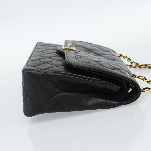 CHANEL Matelasse Chain Bag Lamb Skin Paris Limited Black Gold CC Auth 186838SAV