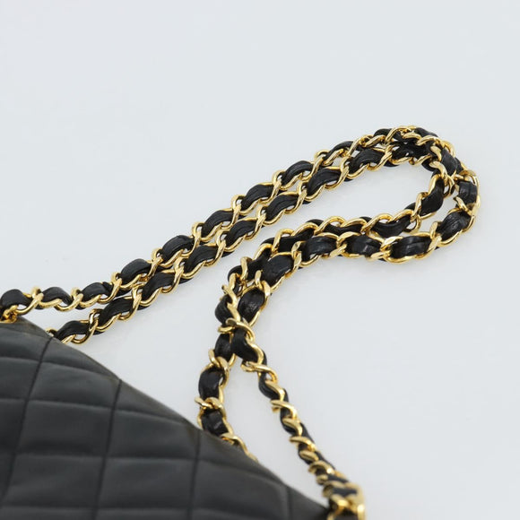 CHANEL Matelasse Chain Bag Lamb Skin Paris Limited Black Gold CC Auth 186838SAV